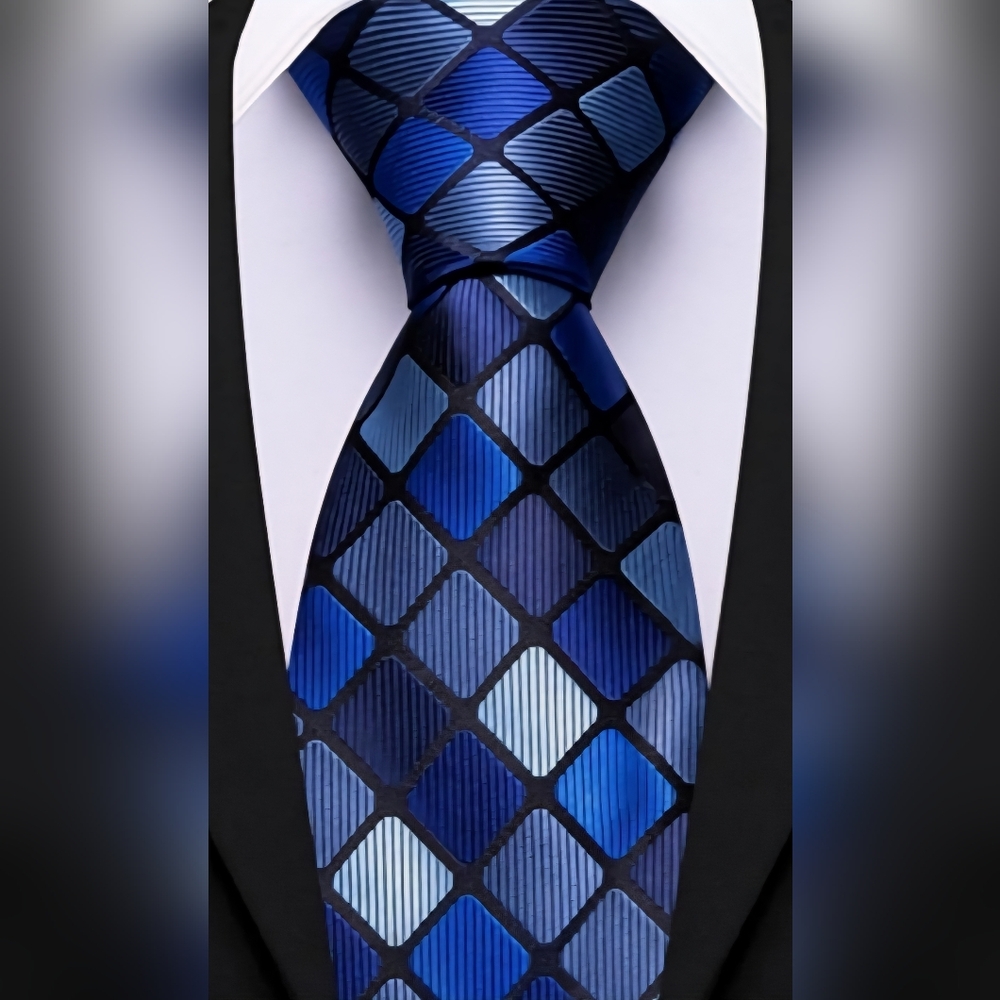 ✴️NEW✴️ Berry Wang Geometric Blue/Black Tie